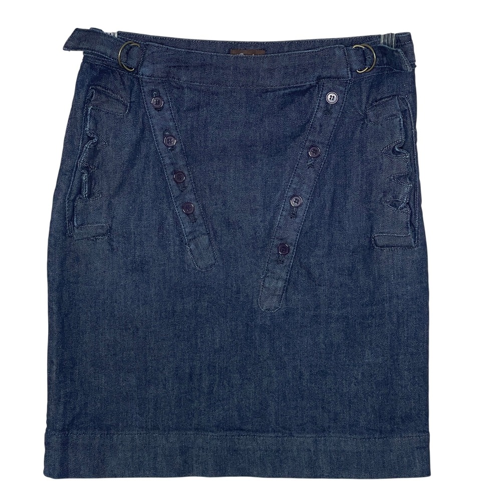 Louie Dark Wash Denim Sailor Pencil Skirt Ruffle Pockets Blue Size 0